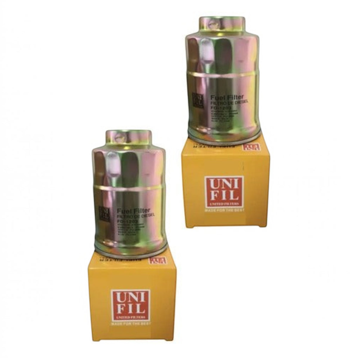 Kit de dos filtros de diesel Unifil para Isuzu Elf 400/600 2009-2019 de KENAI´S COM en sus cajas amarillas