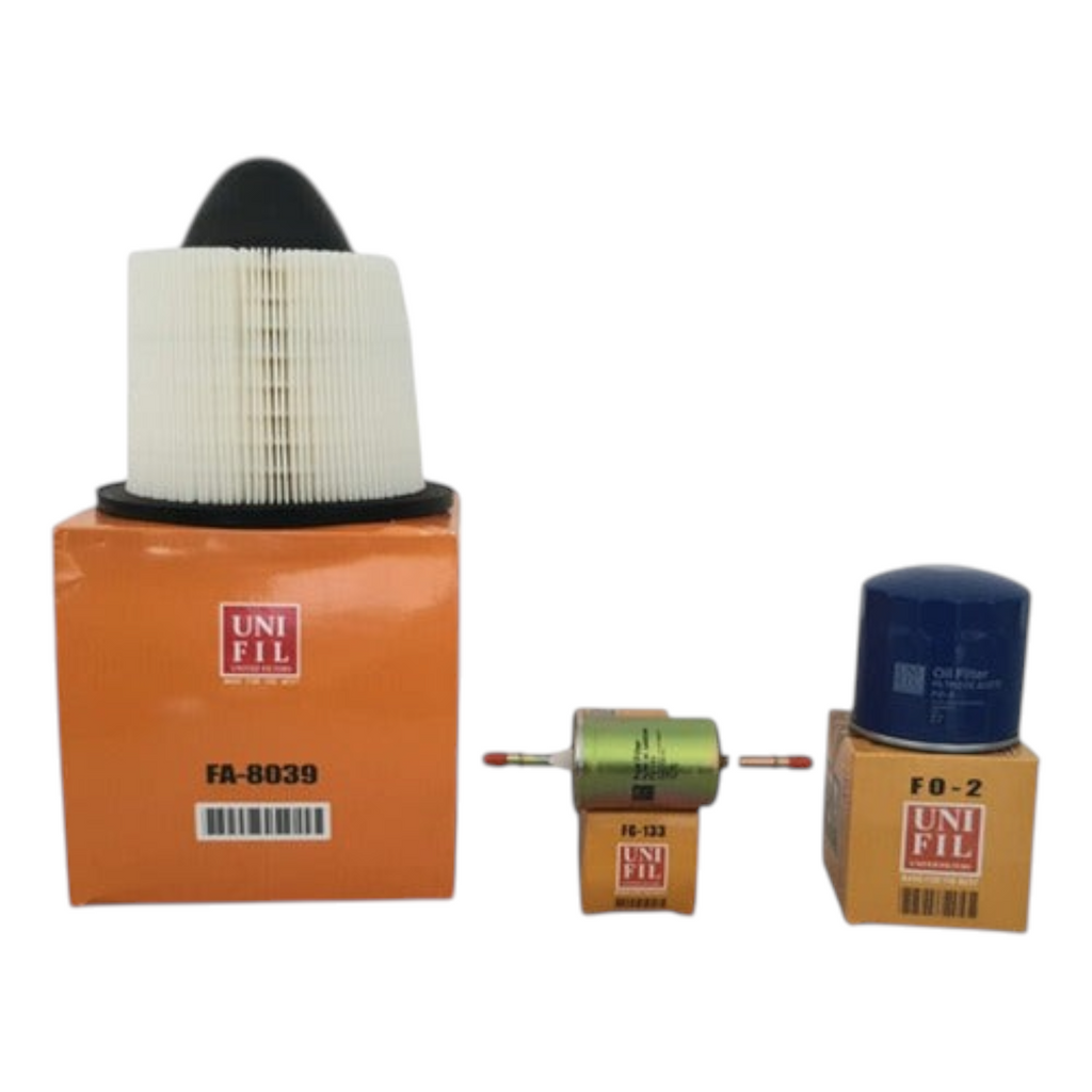 Kit de filtros KENAI´S COM para Ford E-150 y E-250, incluye filtro de aire, gasolina y aceite de marca UniFil.