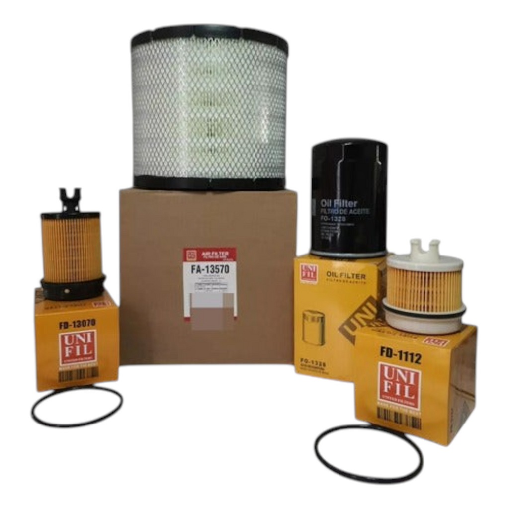Kit de filtros KENAI´S COM para Hino 300 incluyendo filtros de aire, aceite y diésel de la marca Unifil.