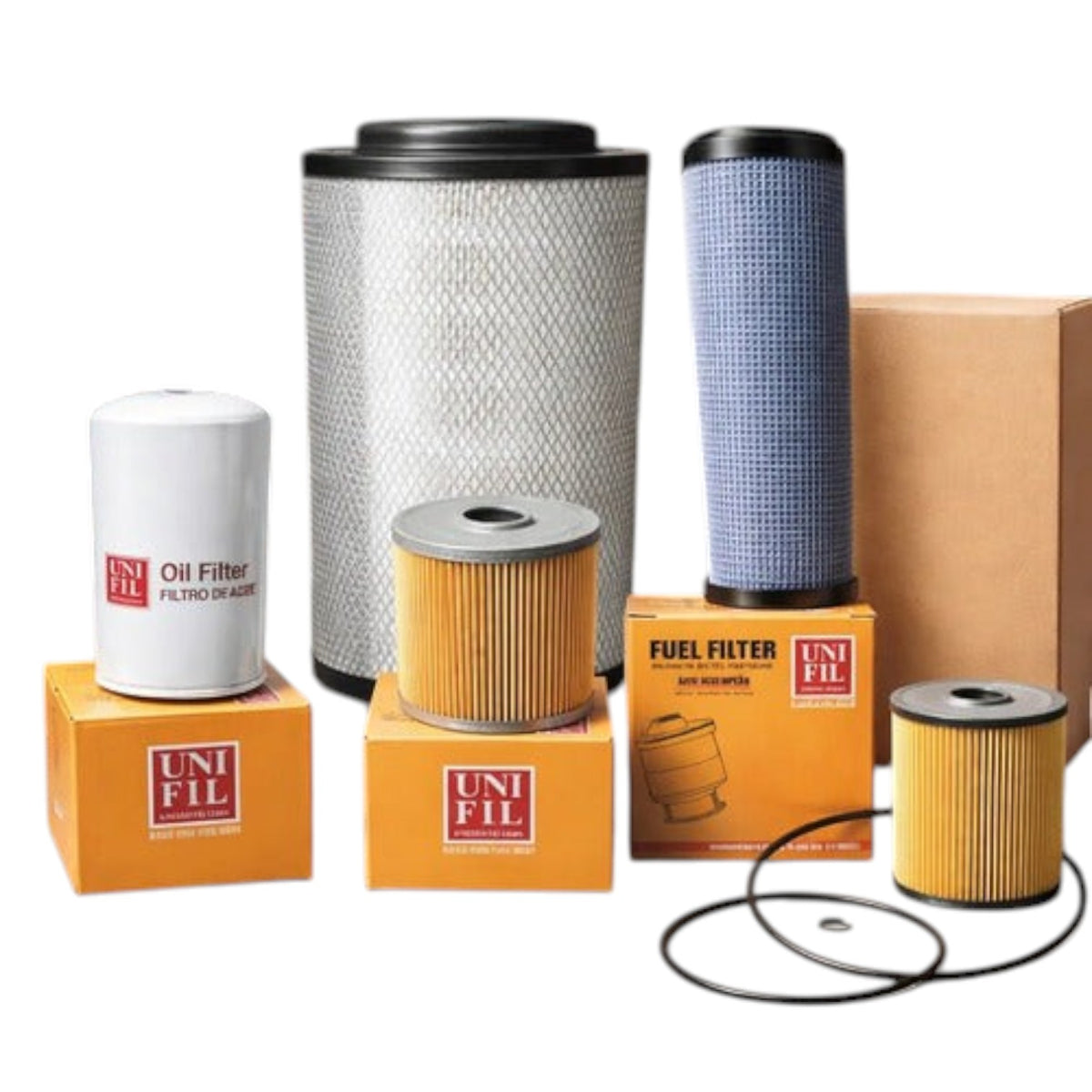 Kit de filtros Unifil para Hino 500 Euro 4 de KENAI´S COM, incluyendo filtros de aire, aceite y combustible.