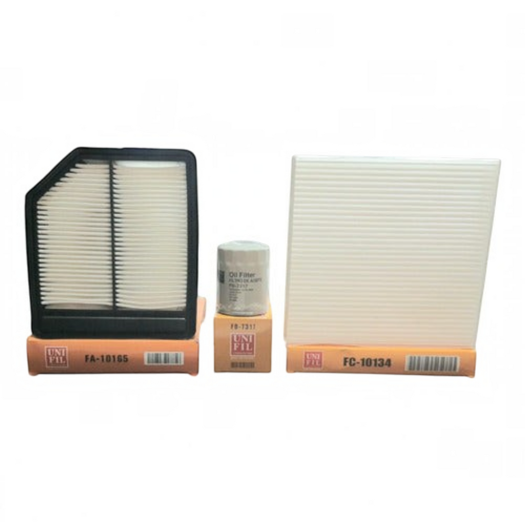 Kit de filtros KENAI´S COM Unifil para Honda Civic 1.8L, incluye filtro de aire, aceite y cabina con sus cajas.