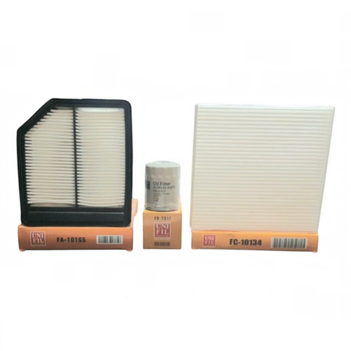 Kit de filtros KENAI´S COM Unifil para Honda Civic 1.8L, incluye filtro de aire, aceite y cabina con sus cajas.