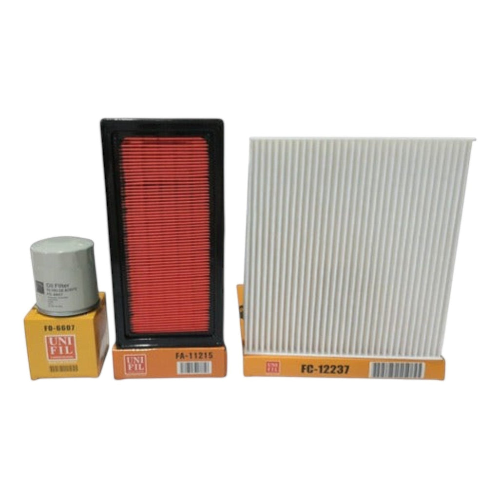 Kit de filtros KENAI´S COM para Nissan V-Drive 1.6L, incluye filtro de aire, aceite y cabina con cajas originales.